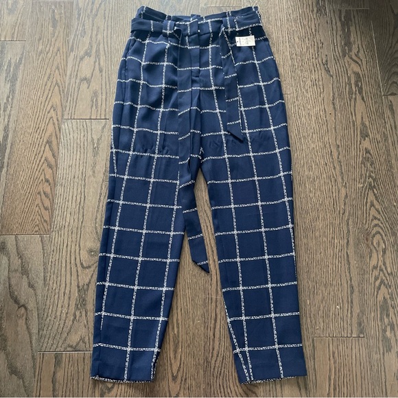 Express High Waisted Windowpane Print Sash Tie Ankle Pant - Picture 5 of 9